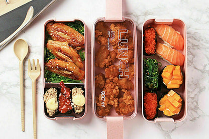 3 Layer Wheat Straw Bento Box Students Lunch Box Eco Friendly Leakproof 900ml Food Container Lunch Box with Compartment-Pink