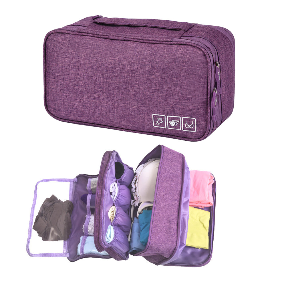 Portable Travel Underwear Bra Storage Bag Water Resistant Toiletry Bag Lingerie Socks Accessories Organizers -Purple
