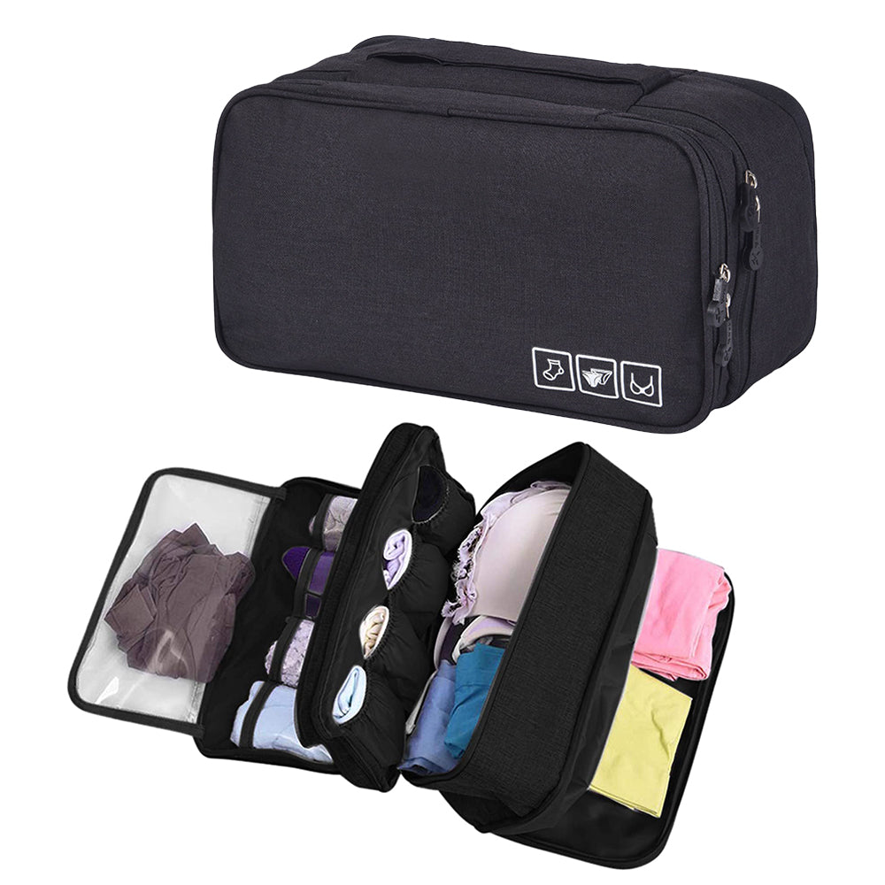 Portable Travel Underwear Bra Storage Bag Water Resistant Toiletry Bag Lingerie Socks Accessories Organizers -Black