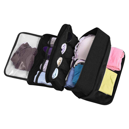 Portable Travel Underwear Bra Storage Bag Water Resistant Toiletry Bag Lingerie Socks Accessories Organizers -Black