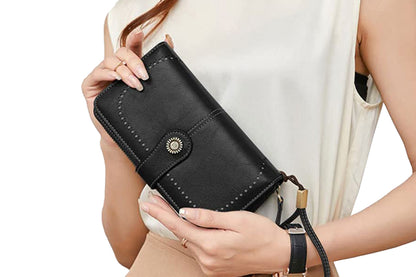 Wallet with Money Clip RFID Blocking Minimalist PU Leather for men women-Black