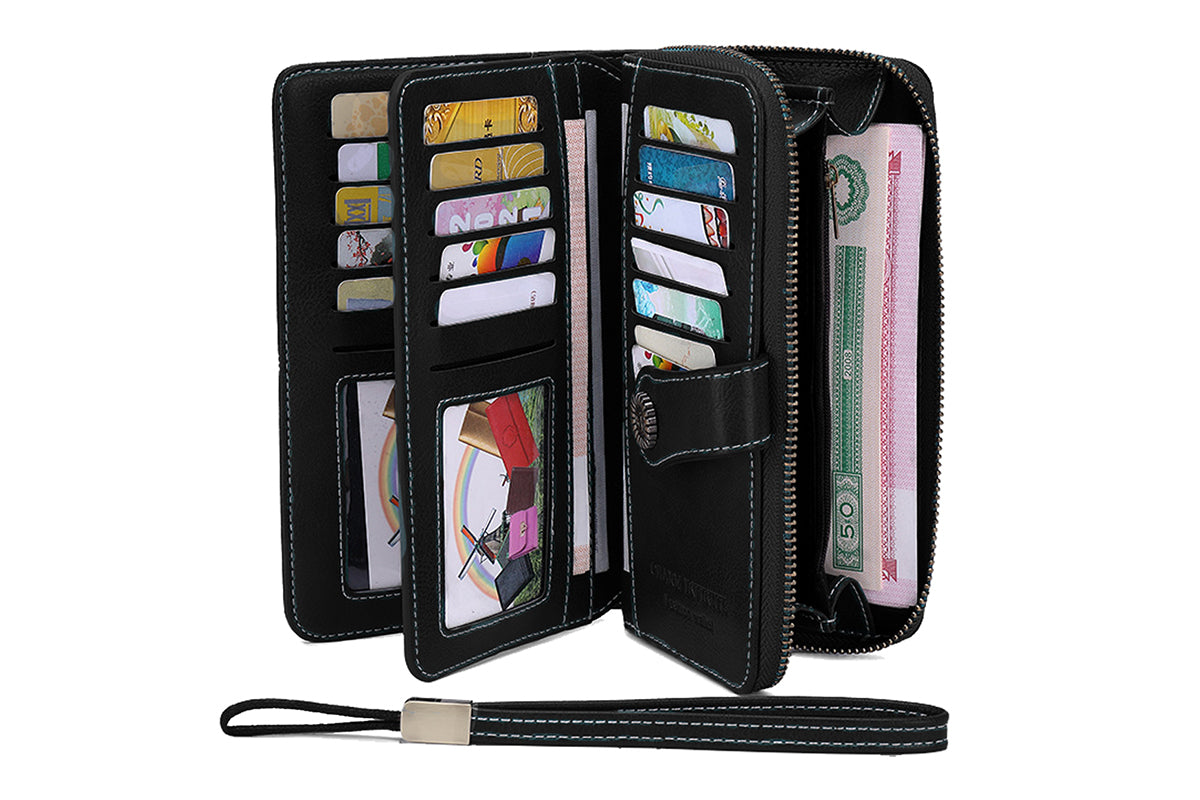 Wallet with Money Clip RFID Blocking Minimalist PU Leather for men women-Black