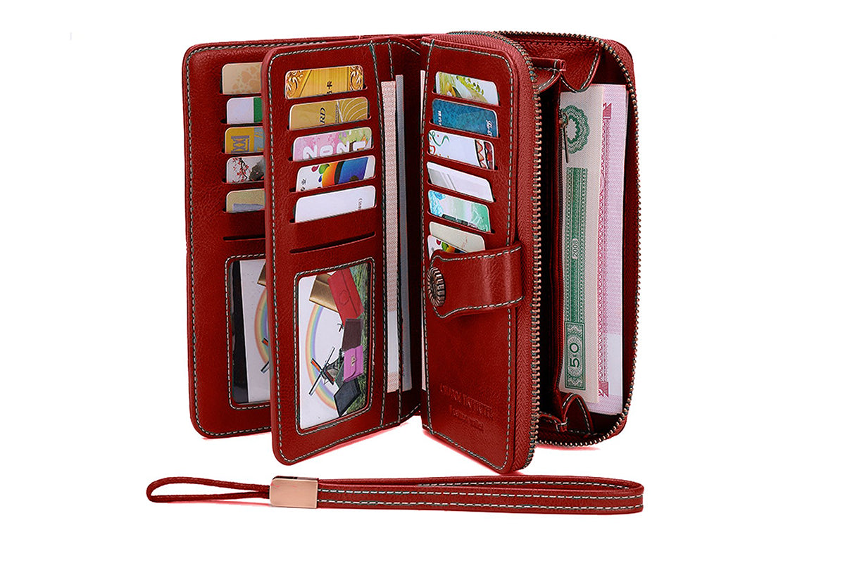 Wallet with Money Clip RFID Blocking Minimalist PU Leather for men women-Red