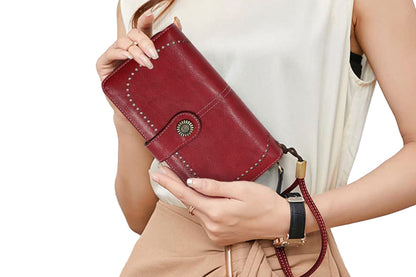 Wallet with Money Clip RFID Blocking Minimalist PU Leather for men women-Red