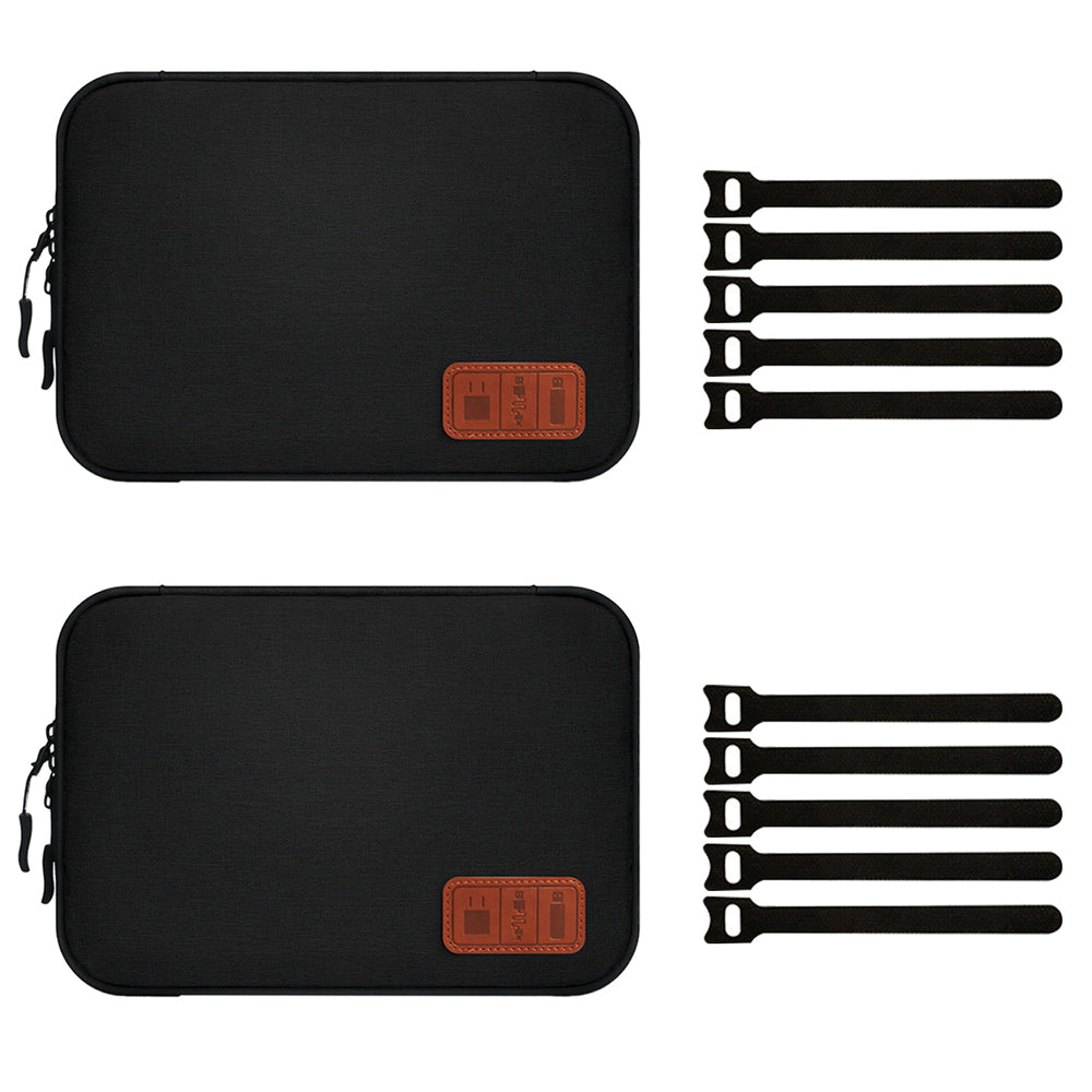 2Pcs Travel Cable Organizer Data Cable Electronics Accessories Storage Bag -Black