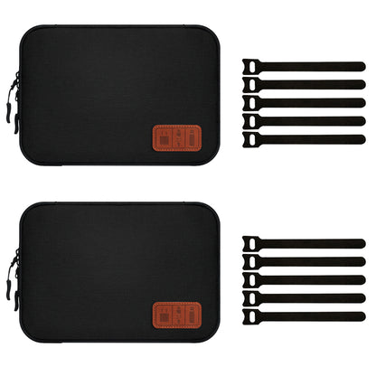 2Pcs Travel Cable Organizer Data Cable Electronics Accessories Storage Bag -Black