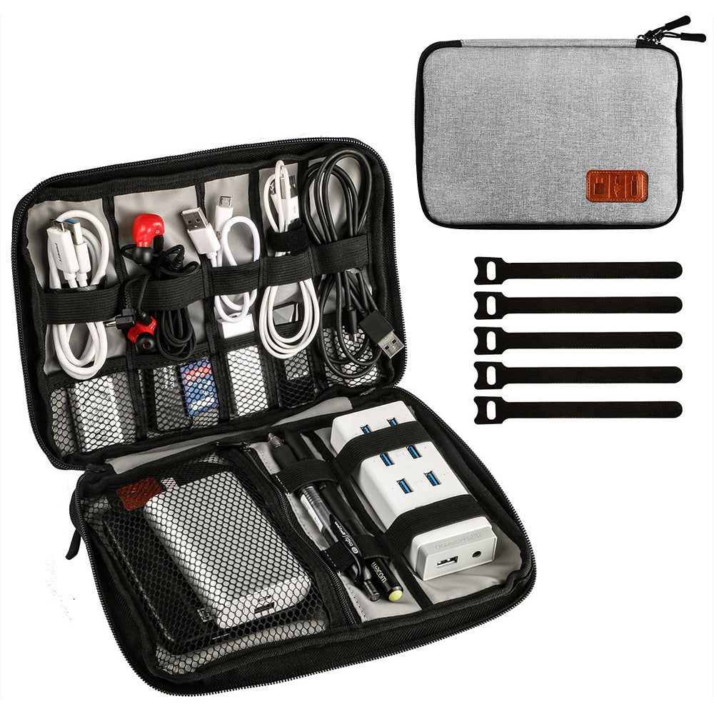 2Pcs Travel Cable Organizer Data Cable Electronics Accessories Storage Bag -Gray