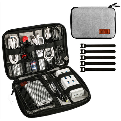 2Pcs Travel Cable Organizer Data Cable Electronics Accessories Storage Bag -Gray