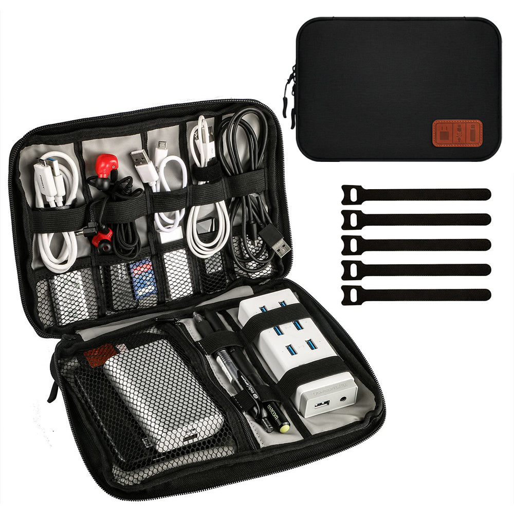 2Pcs Travel Cable Organizer Data Cable Electronics Accessories Storage Bag -Black