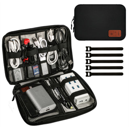 2Pcs Travel Cable Organizer Data Cable Electronics Accessories Storage Bag -Black