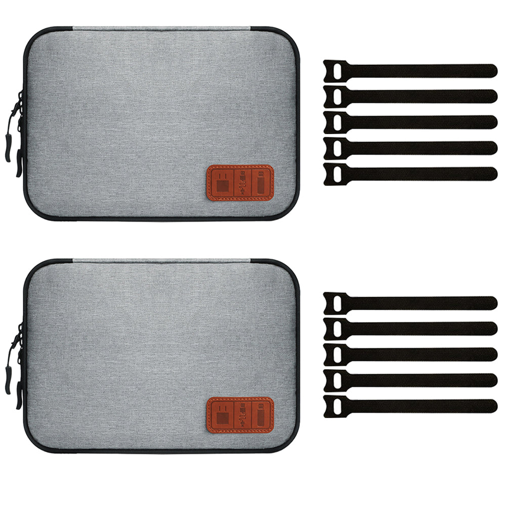 2Pcs Travel Cable Organizer Data Cable Electronics Accessories Storage Bag -Gray