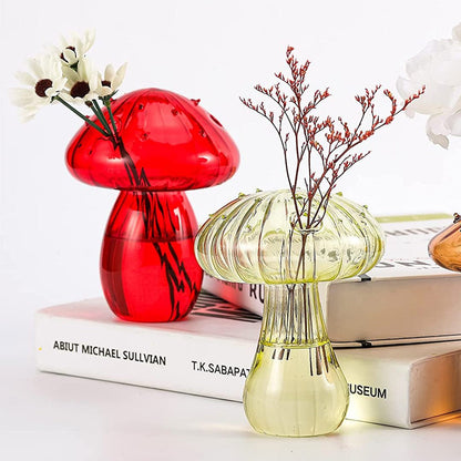 2 X Green Red Mushroom Shaped Glass Vase Aromatherapy Bottle Hydroponic Plant Flower Pot