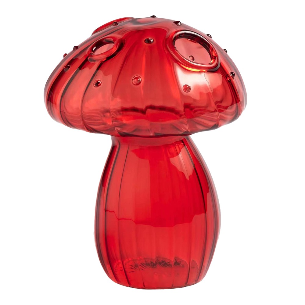 2 X Green Red Mushroom Shaped Glass Vase Aromatherapy Bottle Hydroponic Plant Flower Pot