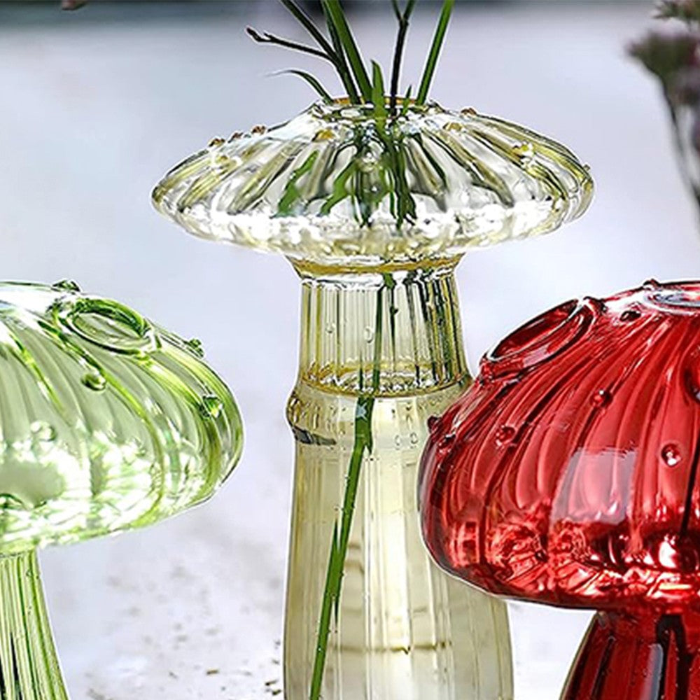 2 X Yellow Brown Mushroom Shaped Glass Vase Aromatherapy Bottle Hydroponic Plant Flower Pot