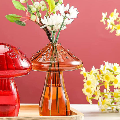 2 X Yellow Brown Mushroom Shaped Glass Vase Aromatherapy Bottle Hydroponic Plant Flower Pot