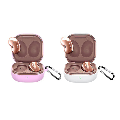 Silicone Earbuds Case 2pcs Silicone Protective Case Wireless Earphone Cover for Samsung Galaxy Buds2/ Buds Live/Buds Pro with Carabiner -Pink and White