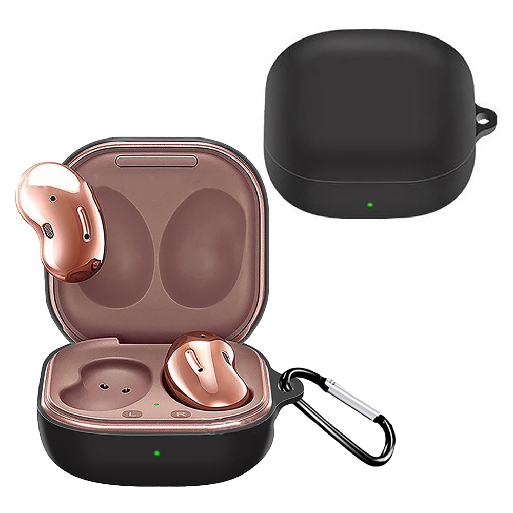 Silicone Earbuds Case Silicone Protective Case Wireless Earphone Cover for Samsung Galaxy Buds2/ Buds Live/Buds Pro with Carabiner -Black