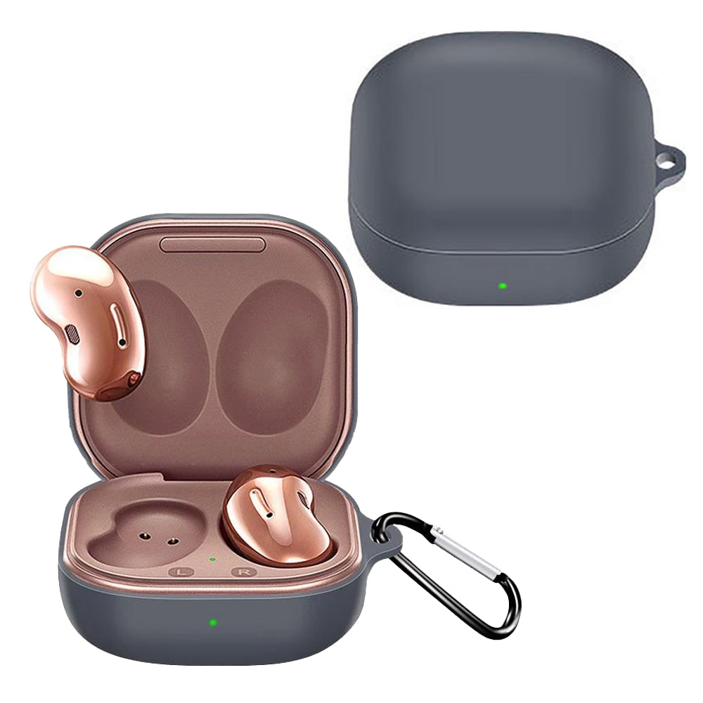 Silicone Earbuds Case Silicone Protective Case Wireless Earphone Cover for Samsung Galaxy Buds2/ Buds Live/Buds Pro with Carabiner -Grey