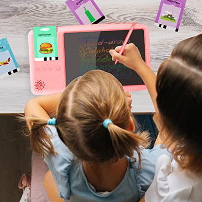 Toy Kids Talking Flash Cards LCD Writing Tablet Learning Toys 2-in-1 -Pink