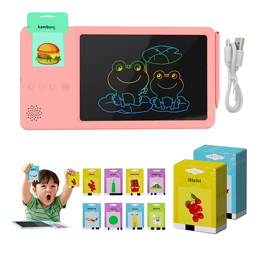 Toy Kids Talking Flash Cards LCD Writing Tablet Learning Toys 2-in-1 -Pink