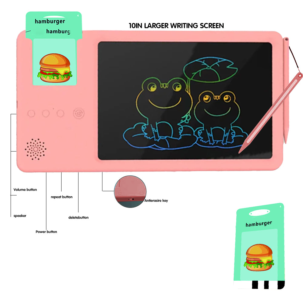 Toy Kids Talking Flash Cards LCD Writing Tablet Learning Toys 2-in-1 -Pink