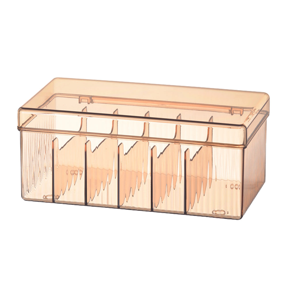 6 Compartments Data Cable Management Box Power Cord Organizer Box Charger Storage Box with Lid -Brown