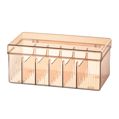 6 Compartments Data Cable Management Box Power Cord Organizer Box Charger Storage Box with Lid -Brown