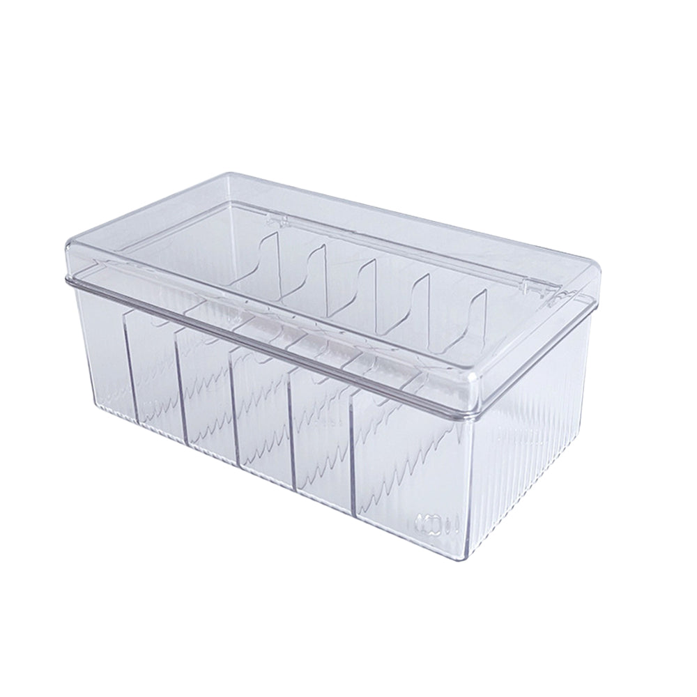 6 Compartments Data Cable Management Box Power Cord Organizer Box Charger Storage Box with Lid -Neutral