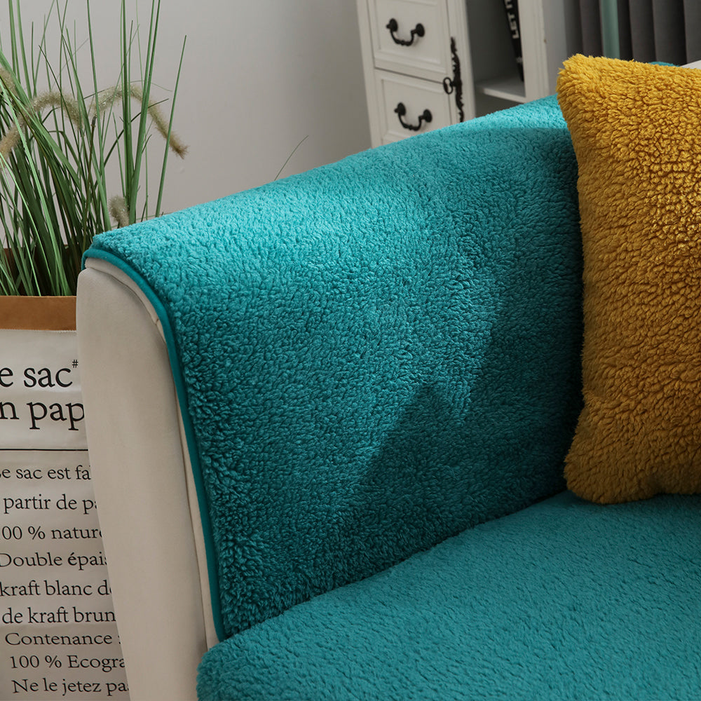 Sofa Cover Plush Sofa Cover Couch Cover Anti-slip Sofa Slipcover Furniture Protective Cover-Green