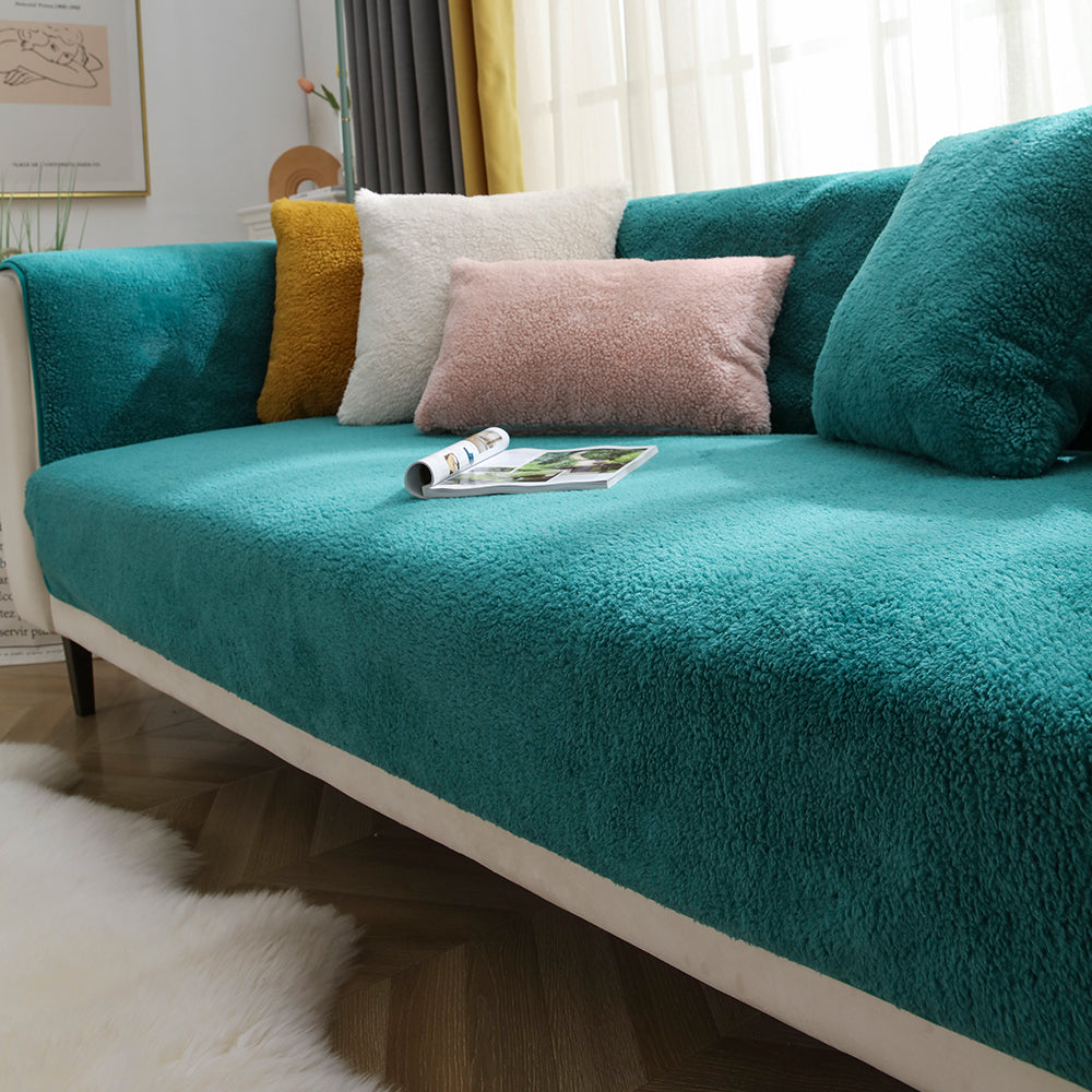 Sofa Cover Plush Sofa Cover Couch Cover Anti-slip Sofa Slipcover Furniture Protective Cover-Green