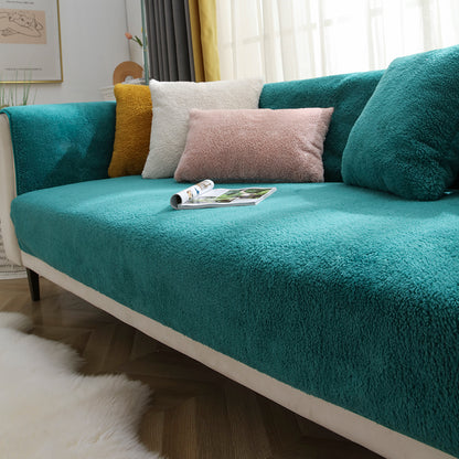 Sofa Cover Plush Sofa Cover Couch Cover Anti-slip Sofa Slipcover Furniture Protective Cover-Green