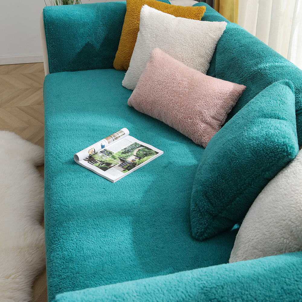 Sofa Cover Plush Sofa Cover Couch Cover Anti-slip Sofa Slipcover Furniture Protective Cover-Green
