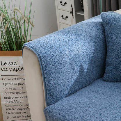 Sofa Cover Plush Sofa Cover Couch Cover Anti-slip Sofa Slipcover Furniture Protective Cover-Blue