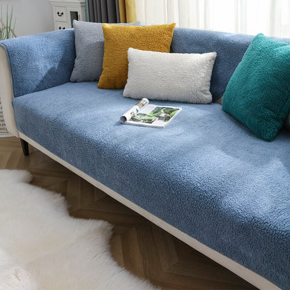 Sofa Cover Plush Sofa Cover Couch Cover Anti-slip Sofa Slipcover Furniture Protective Cover-Blue