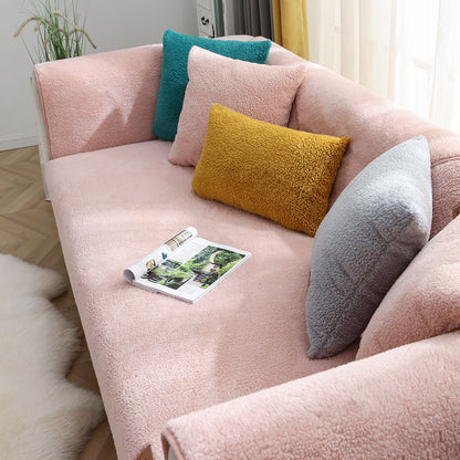 Sofa Cover Plush Sofa Cover Couch Cover Anti-slip Sofa Slipcover Furniture Protective Cover-Pink