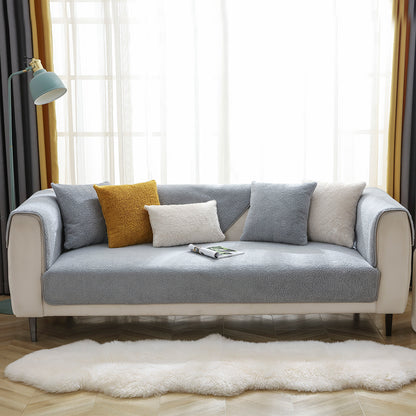 Sofa Cover Plush Sofa Cover Couch Cover Anti-slip Sofa Slipcover Furniture Protective Cover-Grey