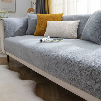 Sofa Cover Plush Sofa Cover Couch Cover Anti-slip Sofa Slipcover Furniture Protective Cover-Grey
