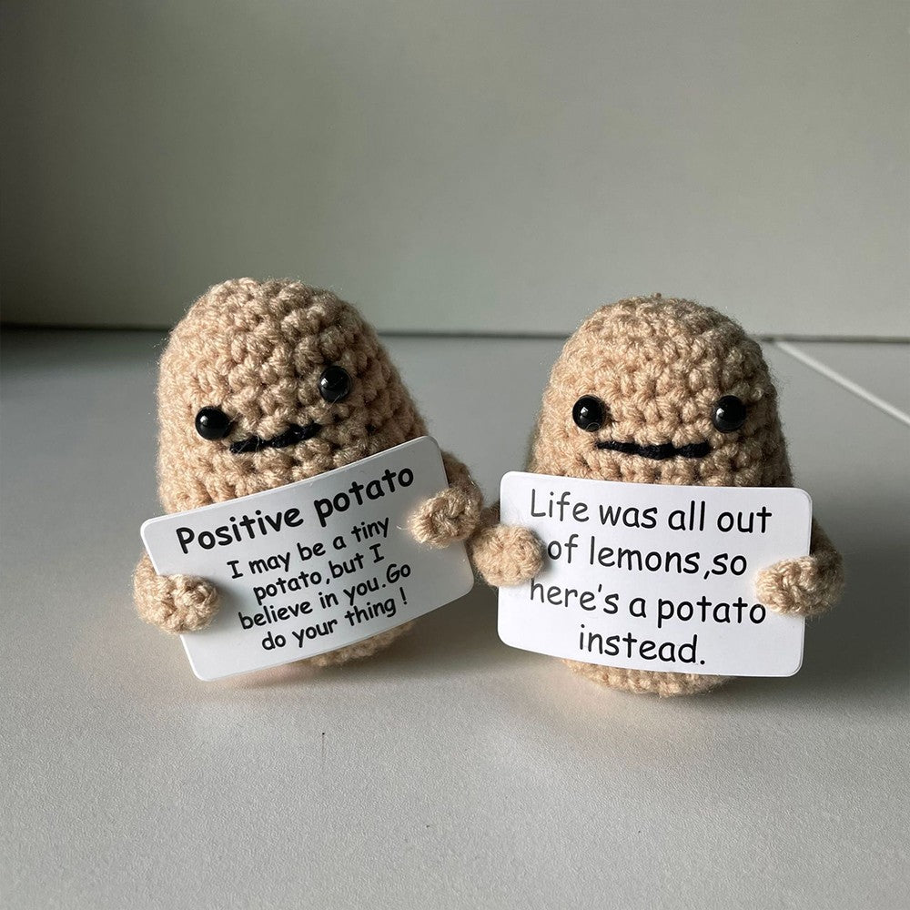 2 X Positive Potato Dolls with Positivity Affirmation Card Knitted Potato Inspired Toy Desktop Decoration