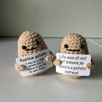 2 X Positive Potato Dolls with Positivity Affirmation Card Knitted Potato Inspired Toy Desktop Decoration