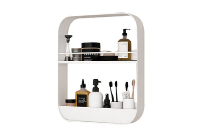 Household Essentials 2-Tier Metal Wall Mount Bathroom Storage Rack-White