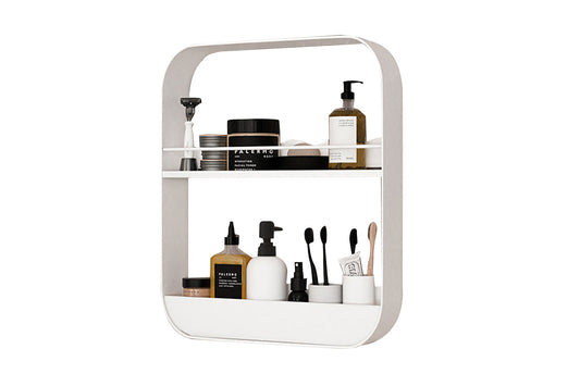 Household Essentials 2-Tier Metal Wall Mount Bathroom Storage Rack-White