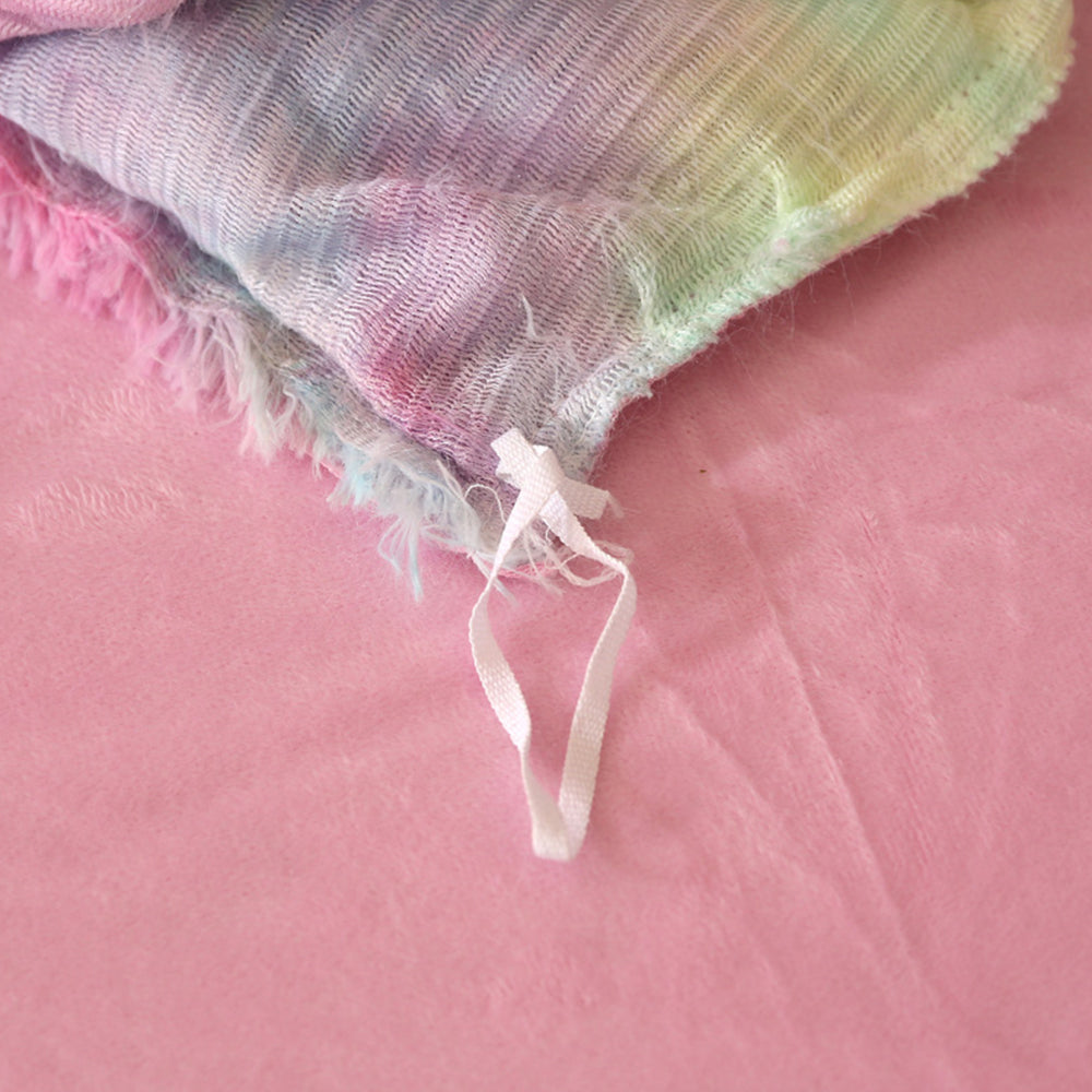Plush Duvet Cover Set Soft Fluffy Quilt Cover Warm Durable Bedding Set -Rainbow