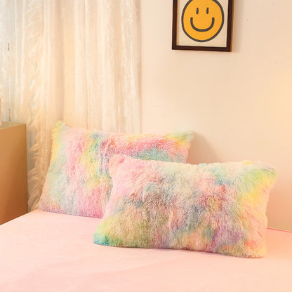 Plush Duvet Cover Set Soft Fluffy Quilt Cover Warm Durable Bedding Set -Rainbow