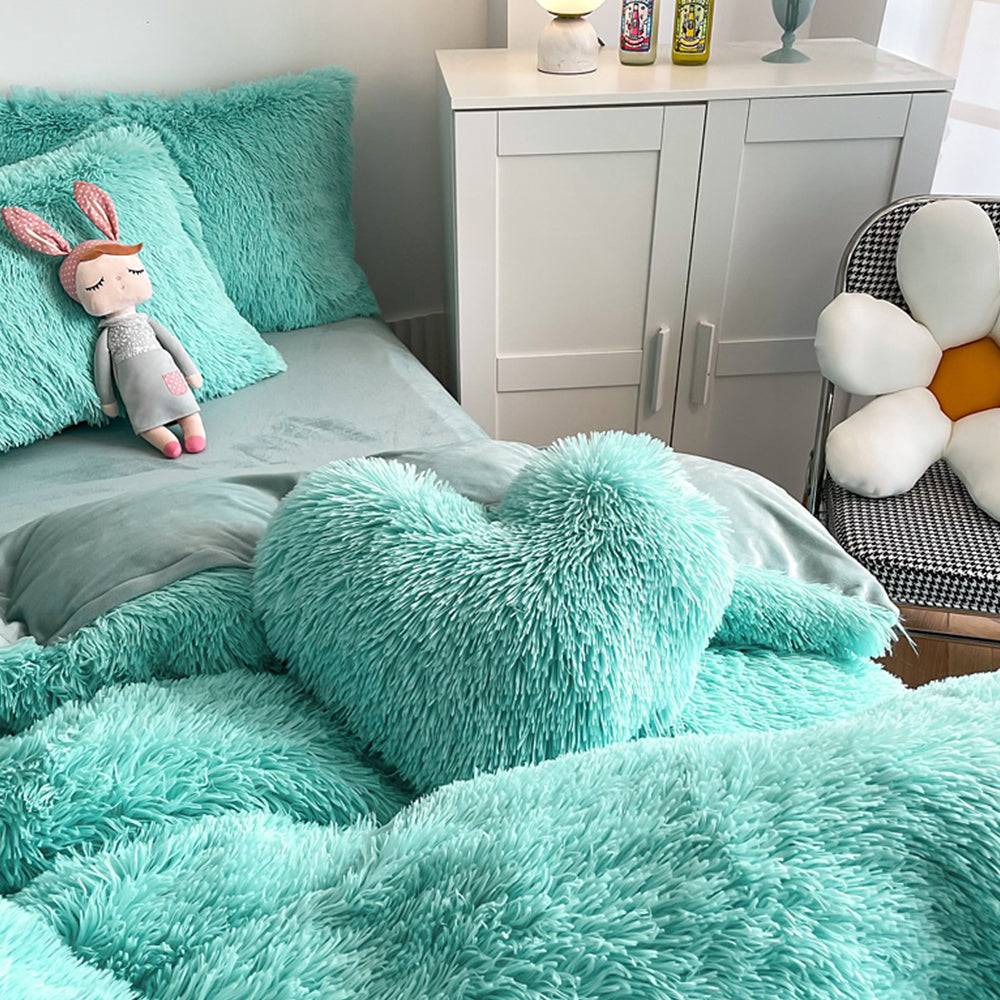 Plush Duvet Cover Set Soft Fluffy Quilt Cover Warm Durable Bedding Set -Blue