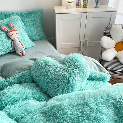 Plush Duvet Cover Set Soft Fluffy Quilt Cover Warm Durable Bedding Set -Blue