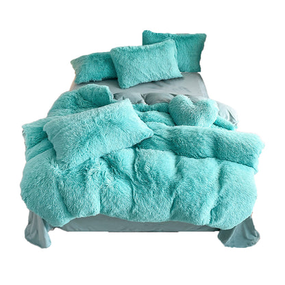 Plush Duvet Cover Set Soft Fluffy Quilt Cover Warm Durable Bedding Set -Blue