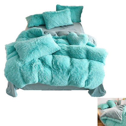 Plush Duvet Cover Set Soft Fluffy Quilt Cover Warm Durable Bedding Set -Blue