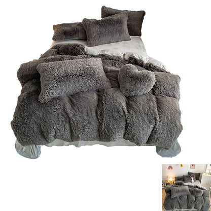 Plush Duvet Cover Set Soft Fluffy Quilt Cover Warm Durable Bedding Set -Grey