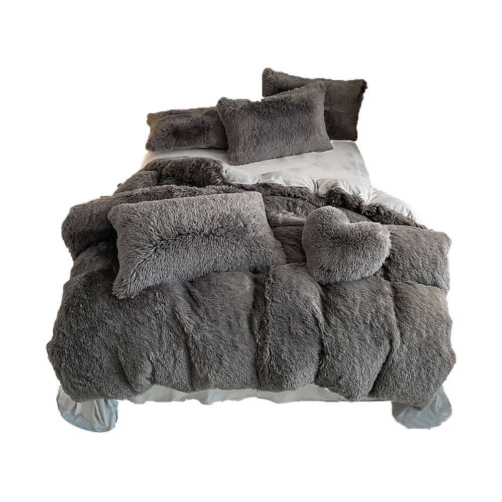 Plush Duvet Cover Set Soft Fluffy Quilt Cover Warm Durable Bedding Set -Grey