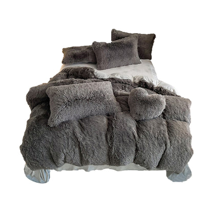 Plush Duvet Cover Set Soft Fluffy Quilt Cover Warm Durable Bedding Set -Grey